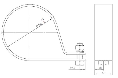 Pipe Clamp, Ø=120 / L=40, M12, ZINC