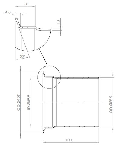 Pipe Connection Female, Ø=88.9 / L=100 mm, INOX