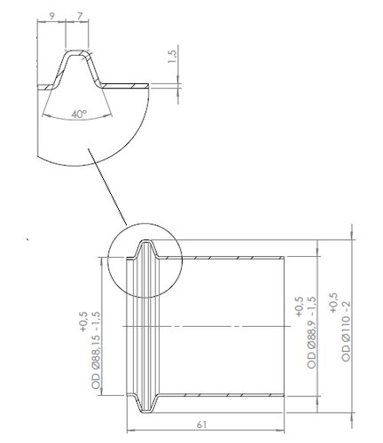 Pipe Connection Male, Ø=88.9 / L=61 mm, INOX