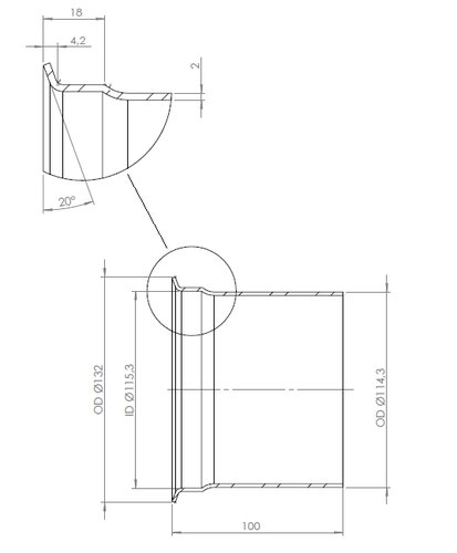 Pipe Connection Female, Ø=114.3 / L=100 mm, INOX