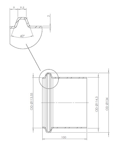 Pipe Connection Male, Ø=114.3 / L=100 mm, INOX