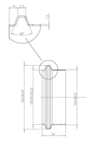 Pipe Connection Male, Ø=127 / L=55 mm, INOX