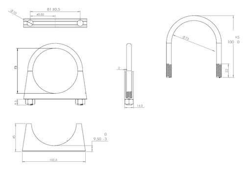 U-Bolt Clamp for Renault, Ø=73 / L=100, M8, ZINC