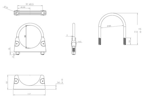 U-Bolt Clamp for Nissan, Ø=83 / L=115, M8, ZINC