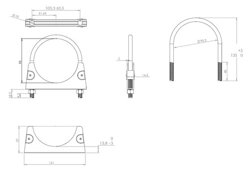 U-Bolt Clamp for DAF, Ø=95.30 / L=135, M8, ZINC