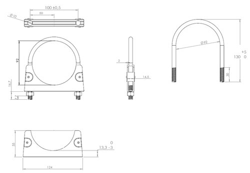 U-Bolt Clamp for DAF, Ø=92 / L=130, M8, ZINC