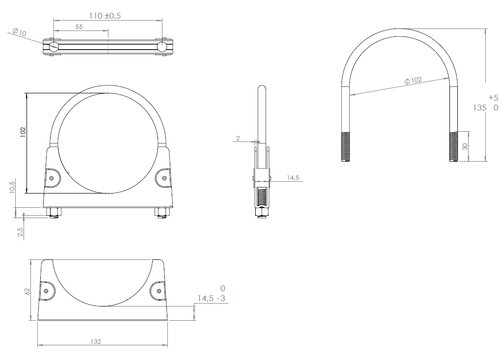 U-Bolt Clamp for Mercedes, Ø=102 / L=135, M8, ZINC