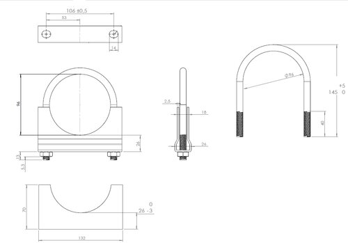 U-Bolt Clamp for DAF, Ø=96/L=145 mm, M10, ZINC