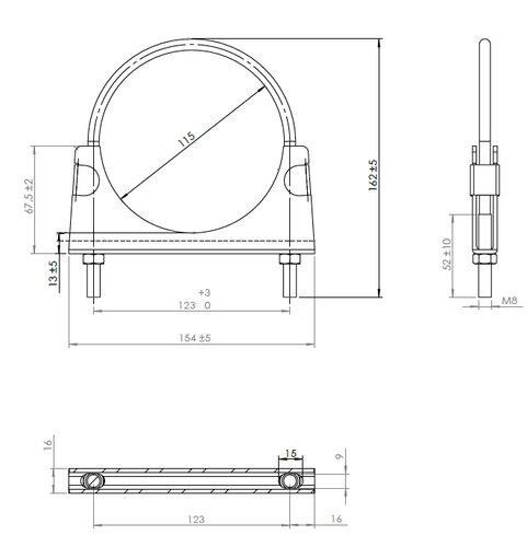 U-Bolt Clamp, Ø=114.3 / L=150, M8, INOX