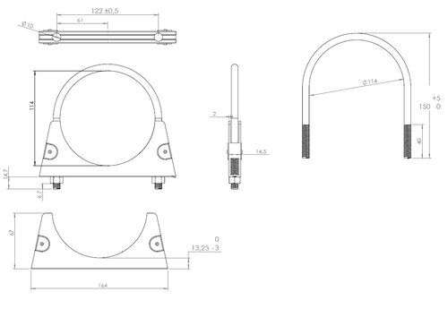 U-Bolt Clamp for DAF, Ø=114.3 / L=150, M8, ZINC