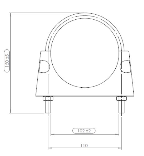 U-Bolt Clamp, Ø=102 / L=150, M8, ZINC