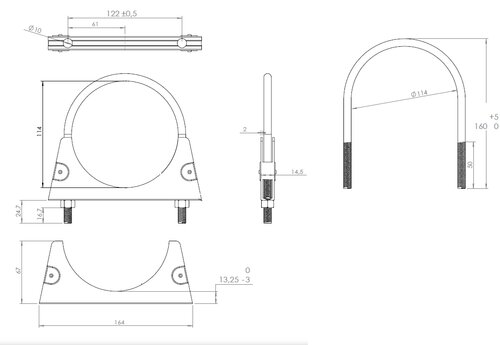 U-Bolt Clamp, Ø=114.3 / L=162, M8, ZINC