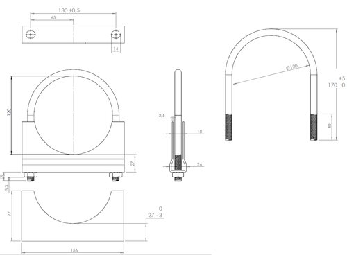 U-Bolt Clamp for Volvo, Ø=120/L=170 mm, M10, ZINC