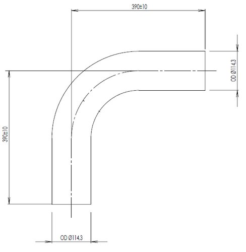 90° Exhaust Bend, OD=114.3 / L=390, ALU