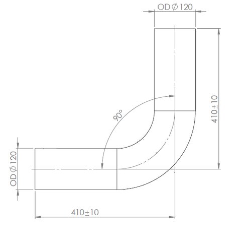 90° Exhaust Bend, OD=120 / L=410, ALU