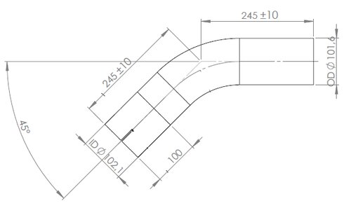 45ø Exhaust Bend, OD/ID=101.6/102.1 L=245, ALU