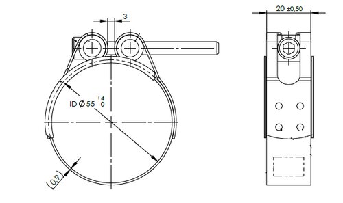 HoseFit Clamp for Nissan, Ø=55-59 / L=20 mm, INOX