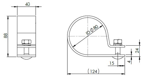 Pipe Clamp, Ø=80 / L=40 mm, M10, ZINC