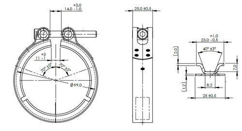 V-Clamp Single Bolt, Ø=76.1 / L=25 mm, INOX