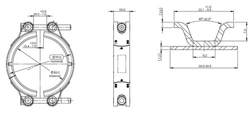 V-Clamp, Double Bolt, Ø=76.1 / L=25 mm, INOX