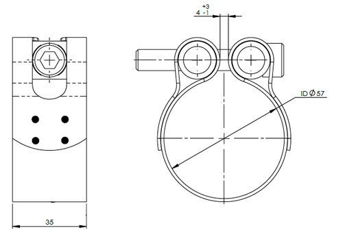 PipeFit Clamp, Ø=57 / L=35 mm, INOX