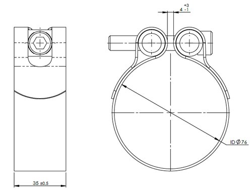 PipeFit Clamp, Ø=76.2 / L=35 mm, INOX