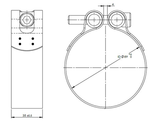 PipeFit Clamp, Ø=88.9 / L=35 mm, INOX