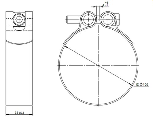 PipeFit Clamp, Ø=101.6 / L=35 mm, INOX