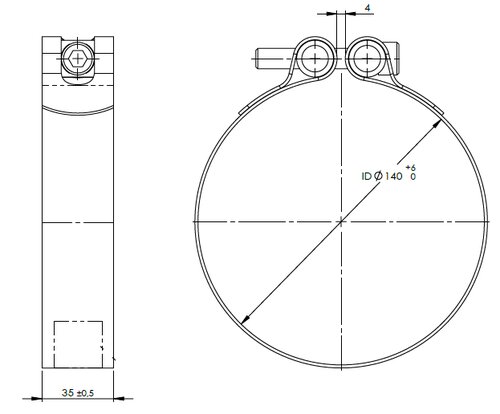 PipeFit Clamp, Ø=139.7 / L=35 mm, INOX