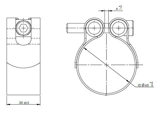 PipeFit Clamp, Ø=60.3 / L=35 mm, INOX