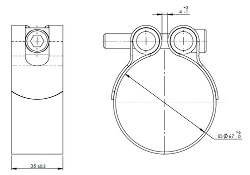 PipeFit Clamp, Ø=66.7 / L=35 mm, INOX