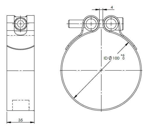 PipeFit Clamp, Ø=100 / L=35 mm, INOX