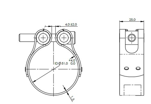 TightFit Clamp, Ø=51-54 mm, ALU