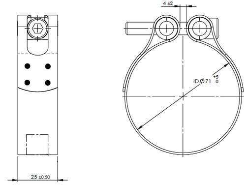 TightFit Clamp, Ø=71-74 mm, INOX