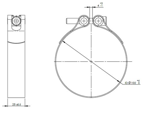 TightFit Clamp for Leyland, Ø=102-106 mm, INOX