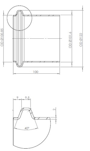 Pipe Connection Male, Ø=101.6 / L=100 mm, INOX