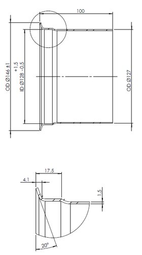 Pipe Connection Female, Ø=127 / L=100 mm, INOX