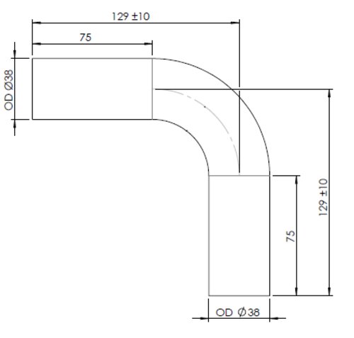 90° Exhaust Bend, OD=38 / L=129, ALU