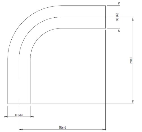 90° Exhaust Bend, OD=50 / L=190, ALU