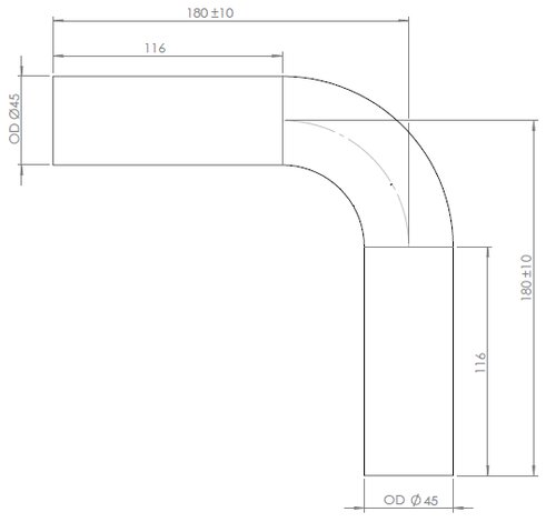 90° Exhaust Bend, OD=45 / L=180, ALU