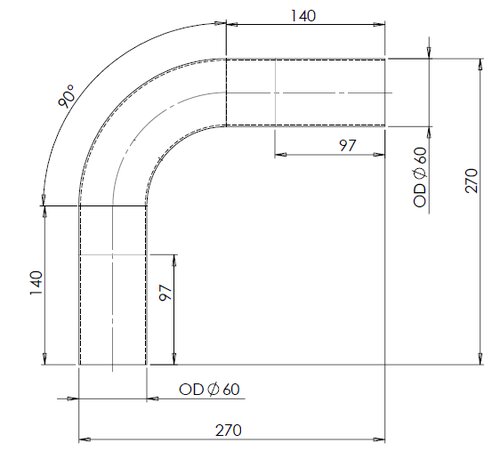 90° Exhaust Bend, OD=60 / L=240, ALU