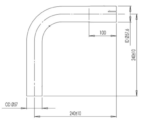 90° Exhaust Bend, OD/ID=57/57.6, L=240, ALU