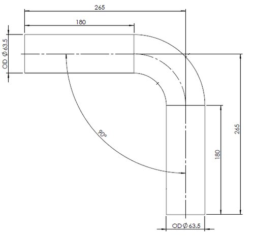 90° Exhaust Bend, OD=63.5 / L=265, ALU