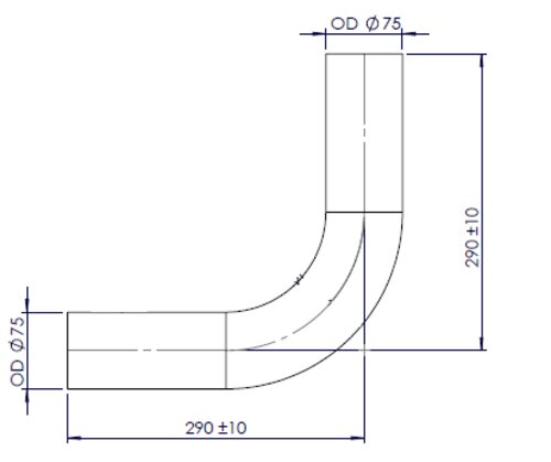 90° Exhaust Bend, OD=75 / L=290, ALU