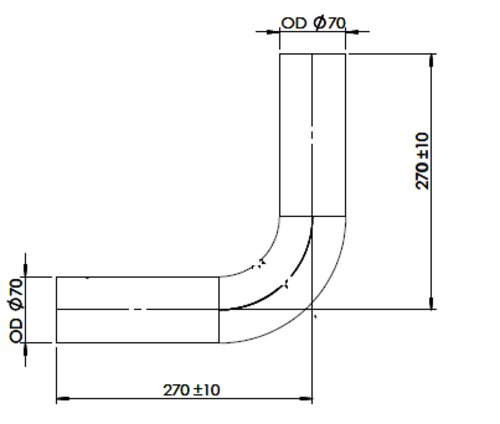 90° Exhaust Bend, OD=70 / L=270, ALU