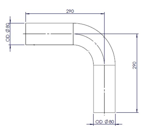 90° Exhaust Bend, OD=80 / L=290, ALU