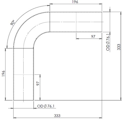 90° Exhaust Bend, OD=76.2 / L=295, ALU