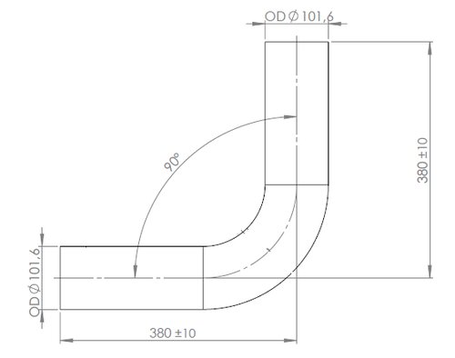 90° Exhaust Bend, OD=101.6 / L=380, ALU