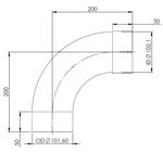 90° Exhaust Bend, OD/ID=101.6/102.1, L=254, ALU