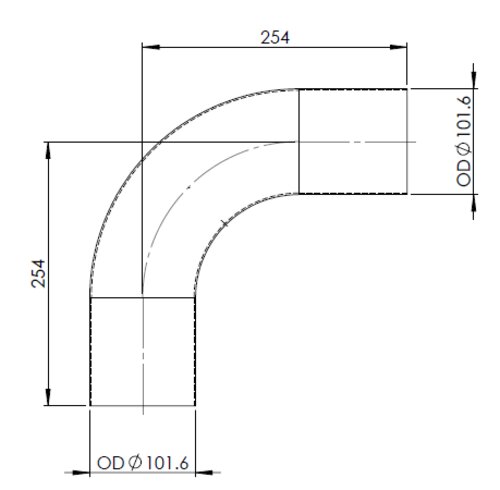 90° Exhaust Bend, OD=101.6 / L=254, ALU